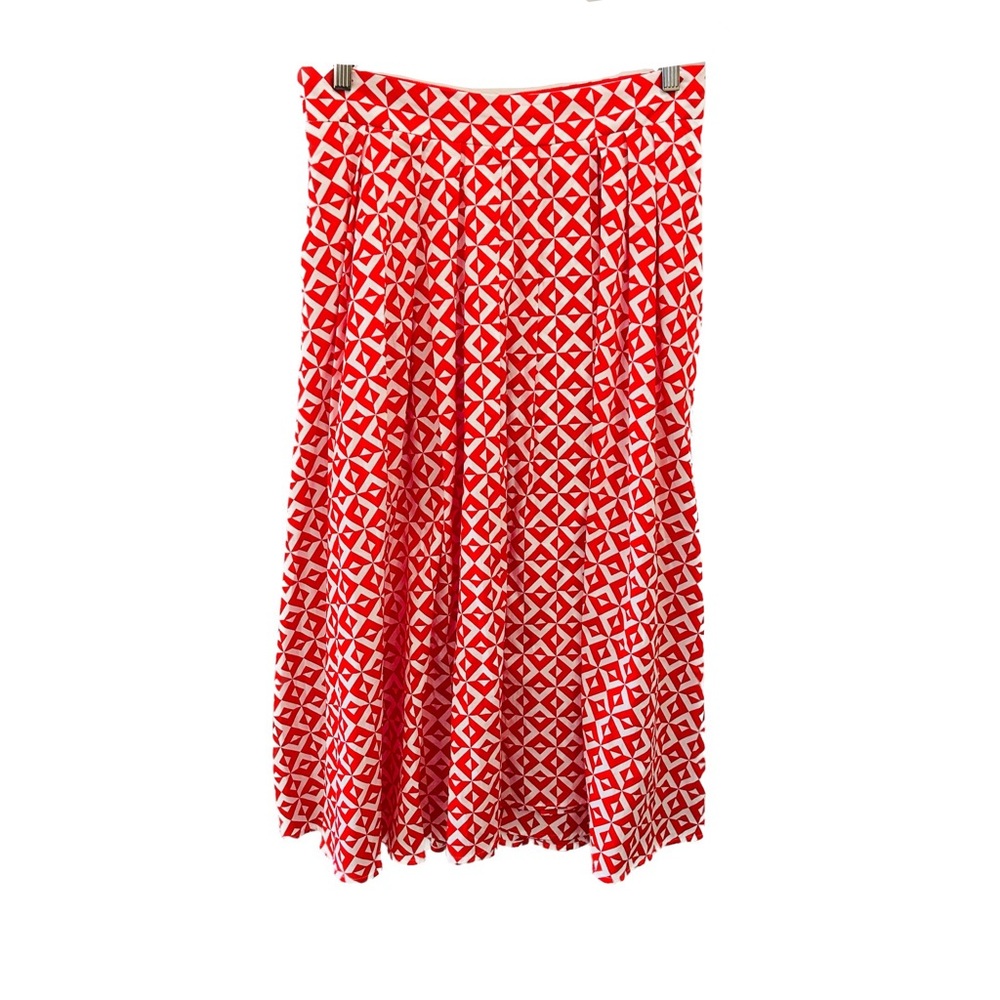 Marella Geometric Midi Skirt 10 red white cotton Excellent Condition